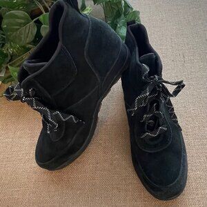 Women's Sorel Evie Sport Lace Black Suede Wedge Heel Bootie Size 8.5